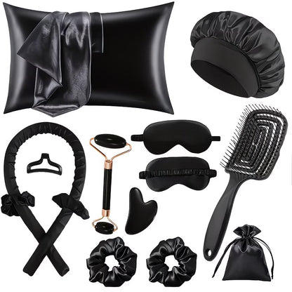 Amber Sky™ Luxury Satin Hair Accessory Set – Scrunchies, Claw Clip & Headbands